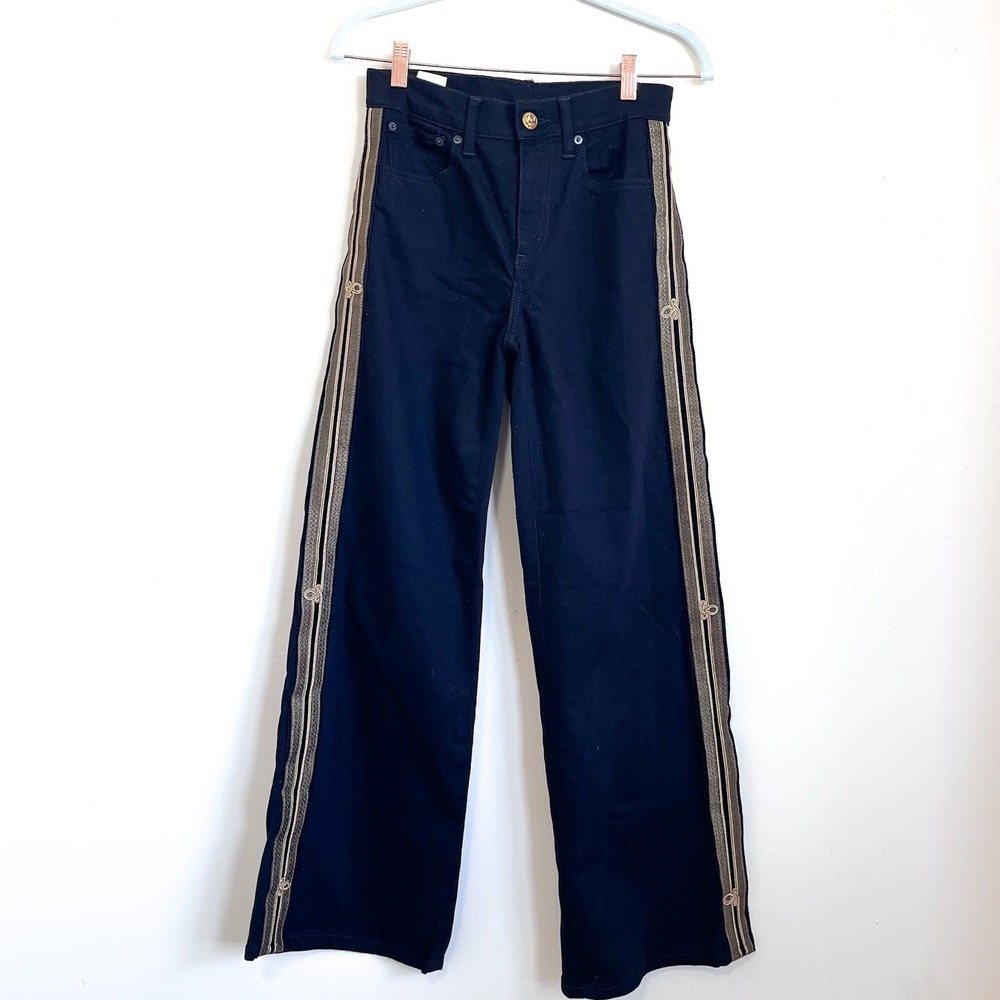 Polo Ralph Lauren Womens Admiral Striped Wide Leg Jeans‎ Size 27R Black Gold
